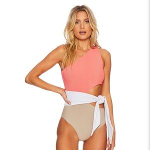 Beach Riot Coral and White One Piece Swimsuit